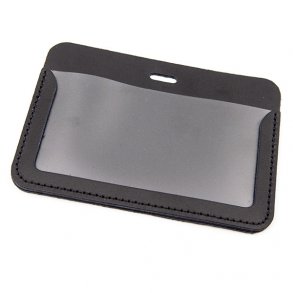 Kortholder i sort kunstl�der med plastforside til 1 kort, horisontal